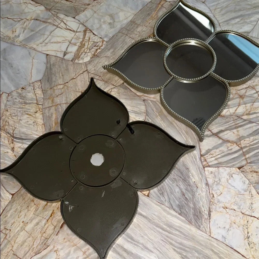 Elegant Black and Silver Decor Glass Mirror Flower Shaped Wall Set of 2